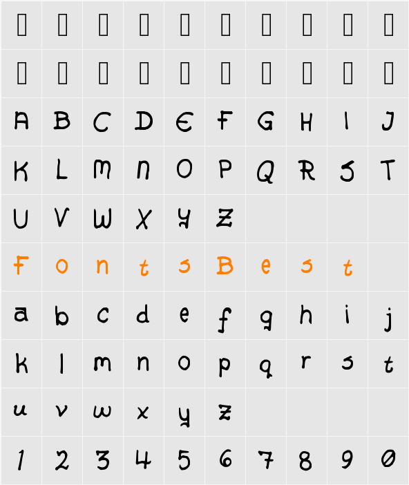 Alex Handwriting Character Map