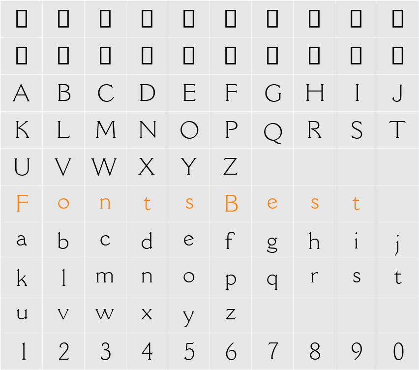 Cantoria MT Light Character Map