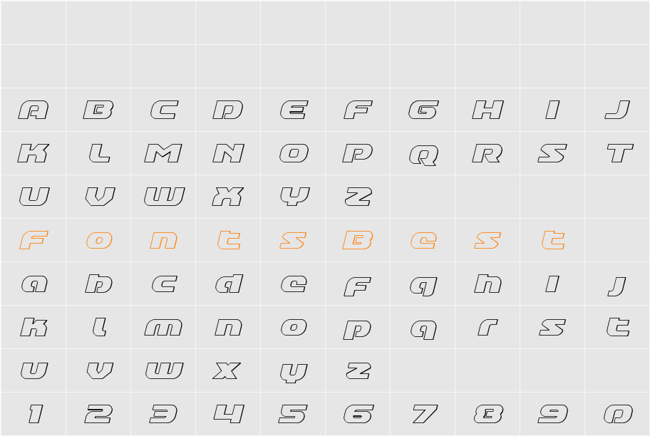 Annapolis Lower Case Outline Italic Character Map