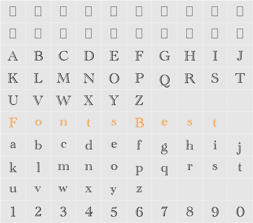 Academy Engraved LET Character Map