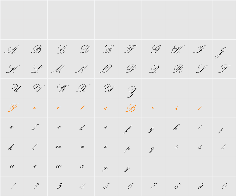 ATSackersItalianScript Character Map