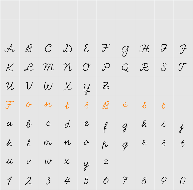 Bellfort Draw Script Character Map