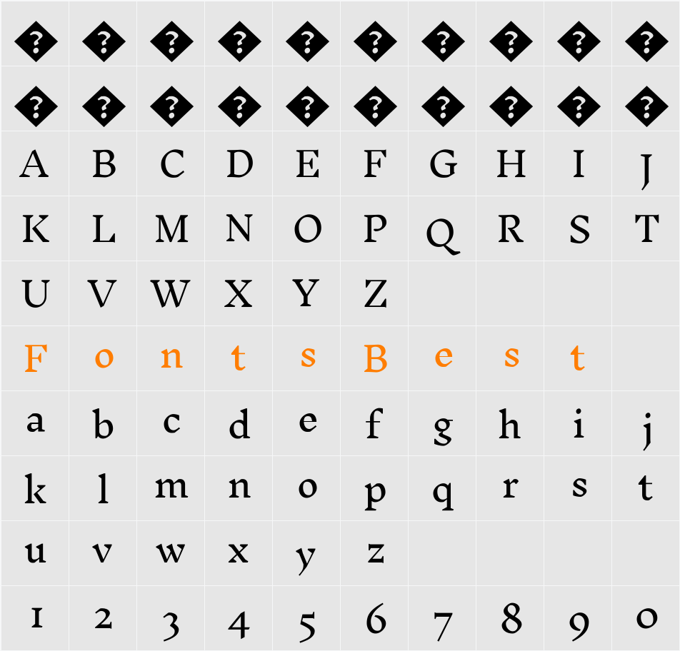 Inknut Antiqua Light Character Map