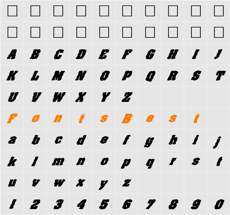 FZ WACKY 65 ITALIC Character Map