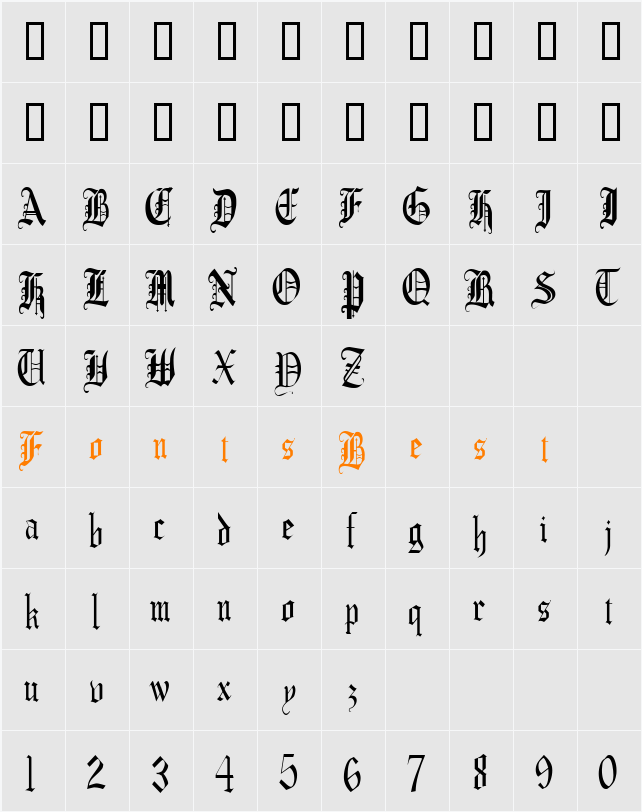 CrusaderGothicCondensed Character Map