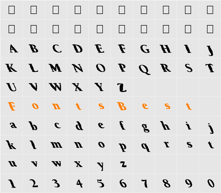 FZ ROMAN 24 MANGLED LEFTY Character Map