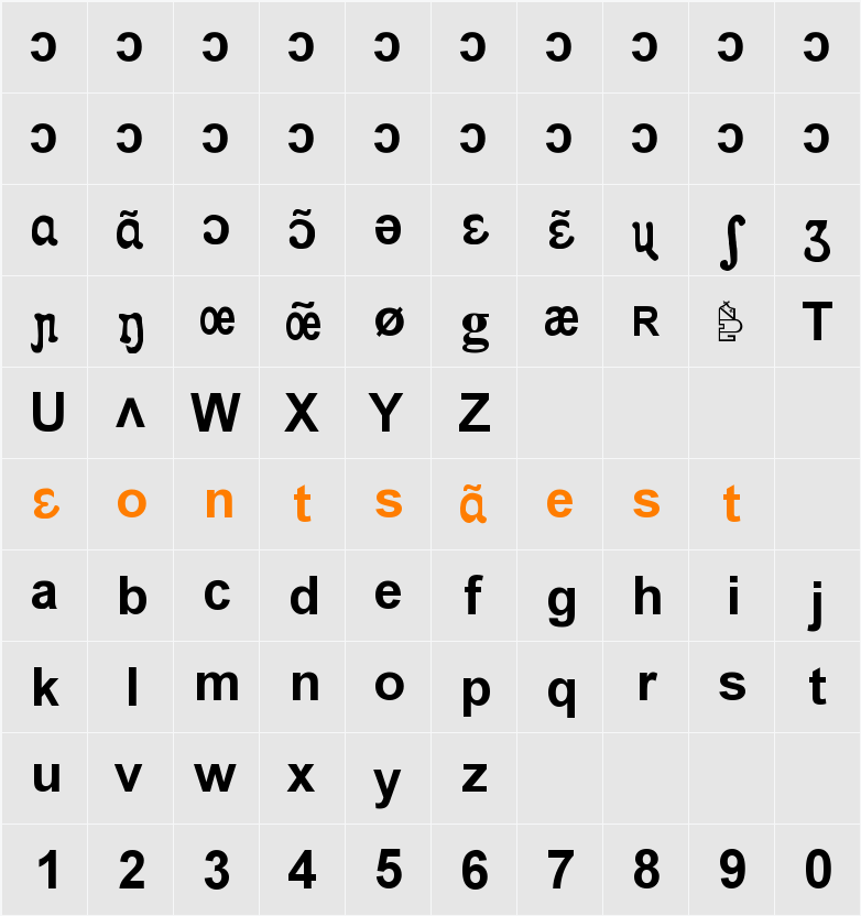 Apicar (style Arial gras) Character Map