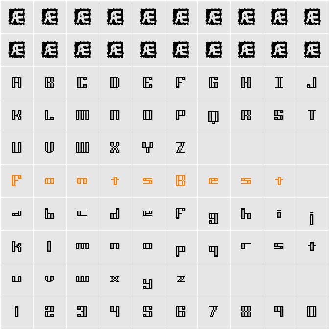 Mini Kaliber O TT BRK Character Map