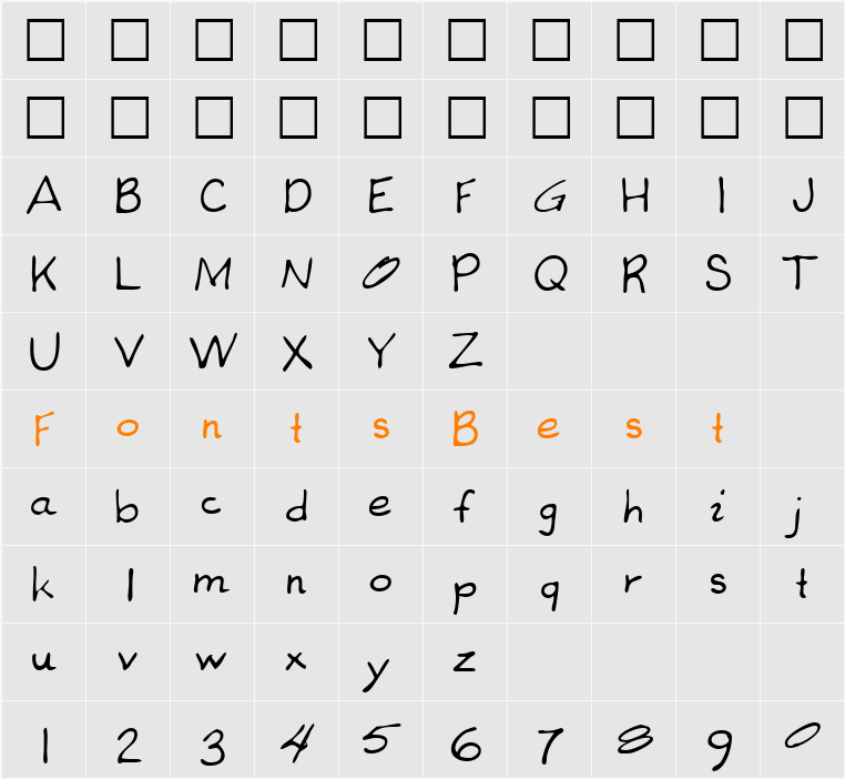 CoreysHand Character Map