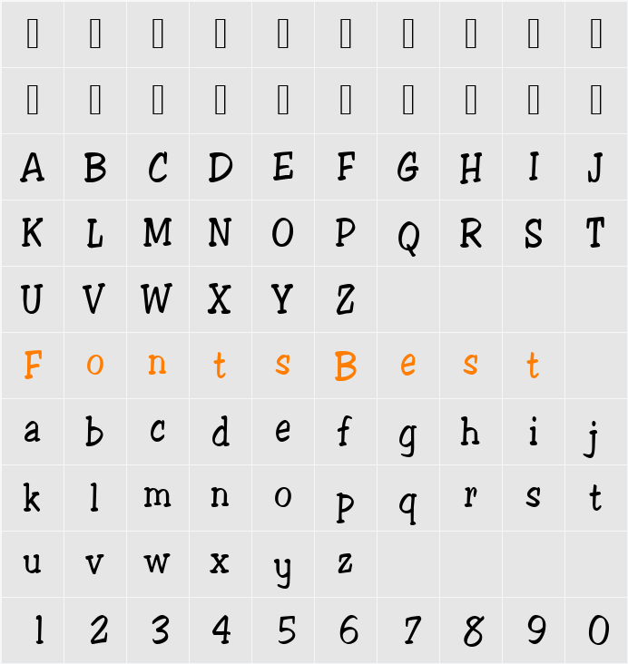 ApacheURWTReg Character Map