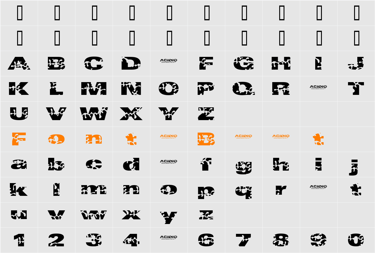 Acidio amore Character Map