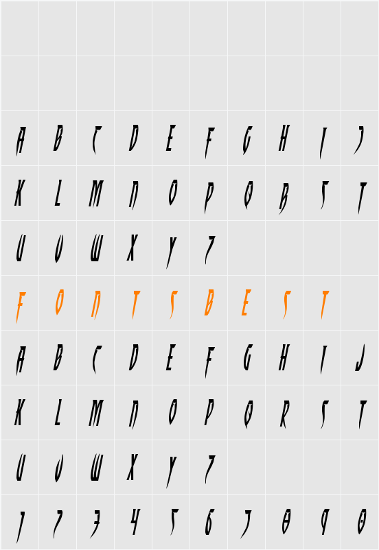 Inhumanity Italic Character Map