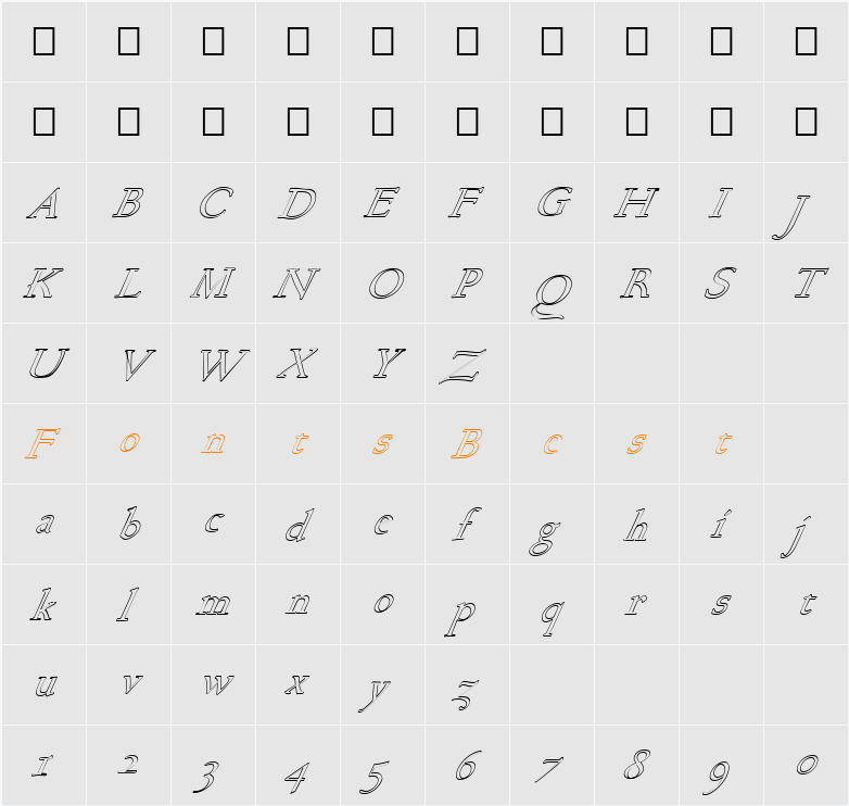 FZ ROMAN 17 HOLLOW ITALIC Character Map