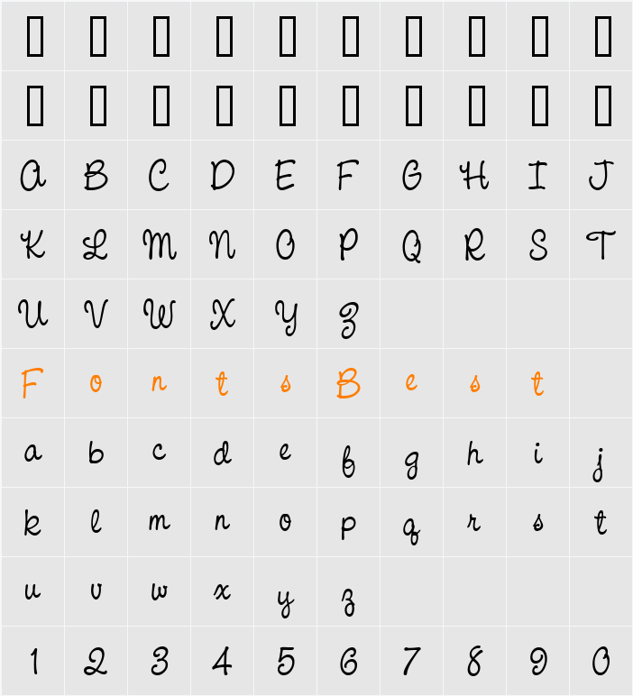 CAC Pinafore Character Map