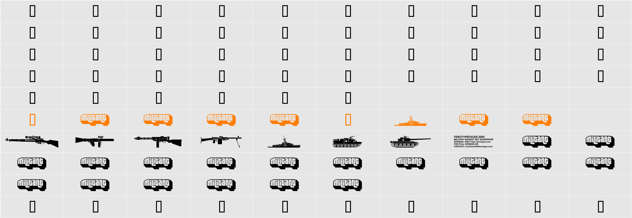 Military dingbats Character Map