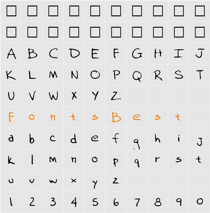 AstersHand Character Map