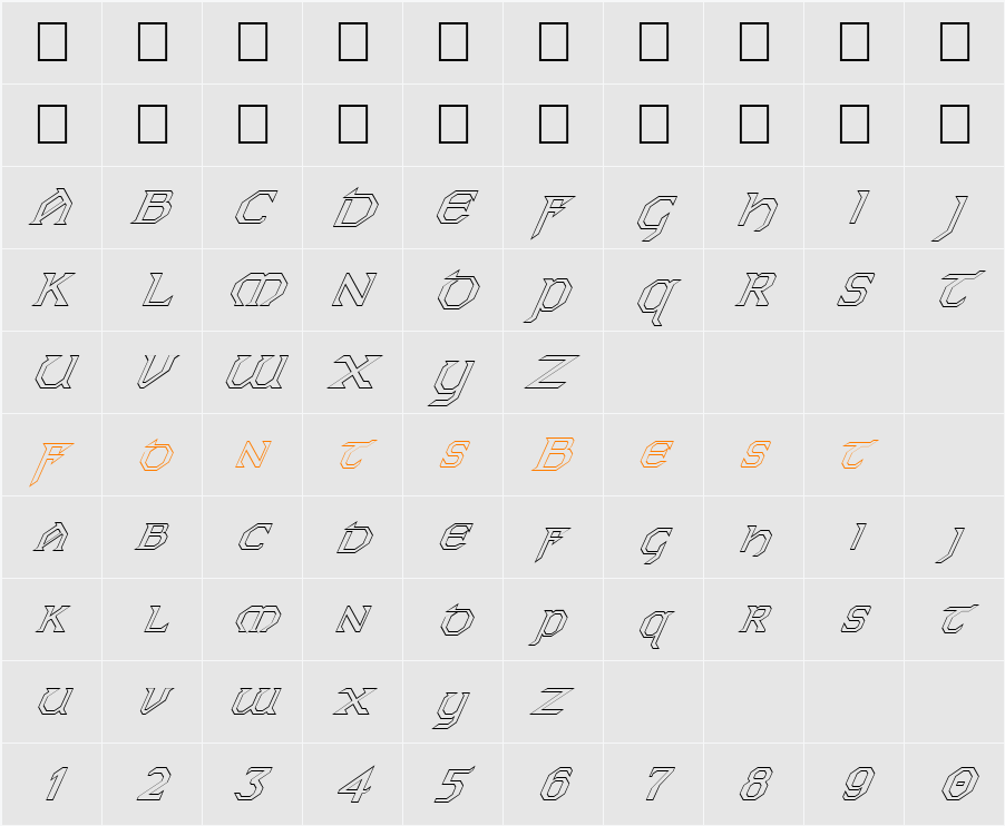 FZ JAZZY 31 HOLLOW ITALIC Character Map