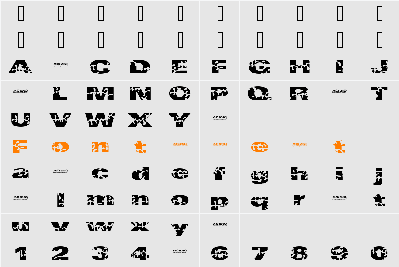 Acidio Character Map