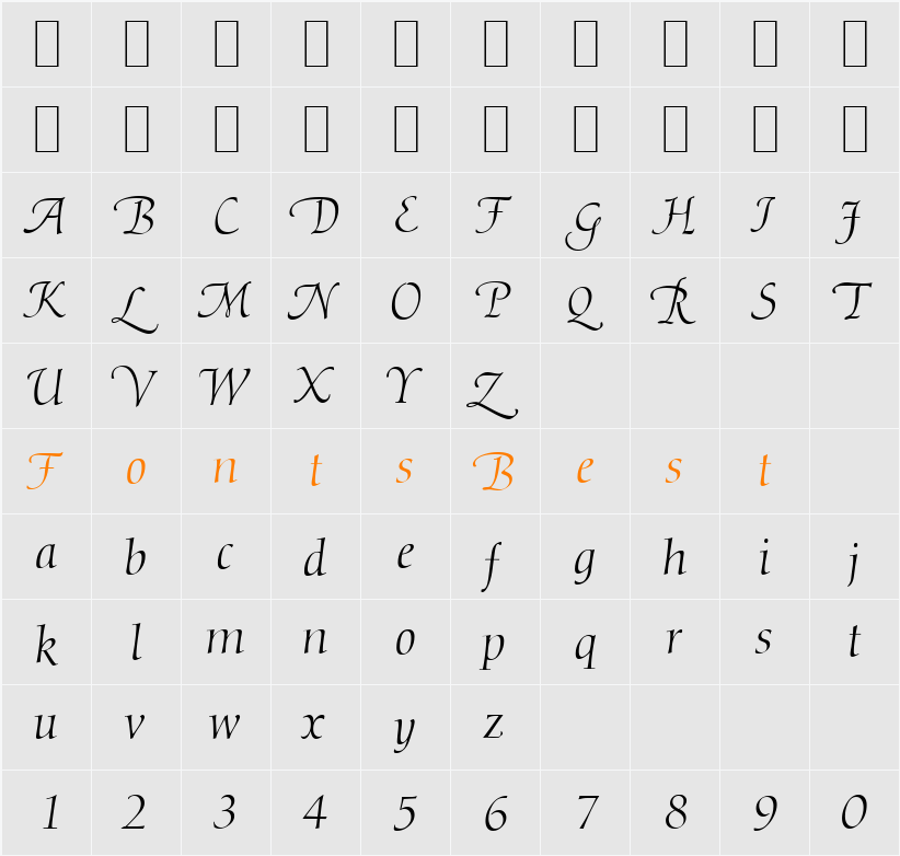 D730-Roman-Swash Character Map