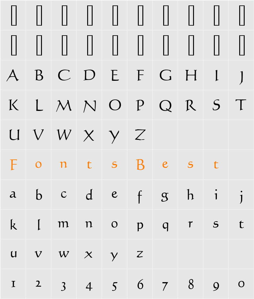 Calli 109 Character Map