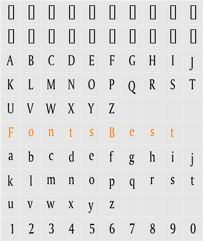 Ameretto Thin Character Map