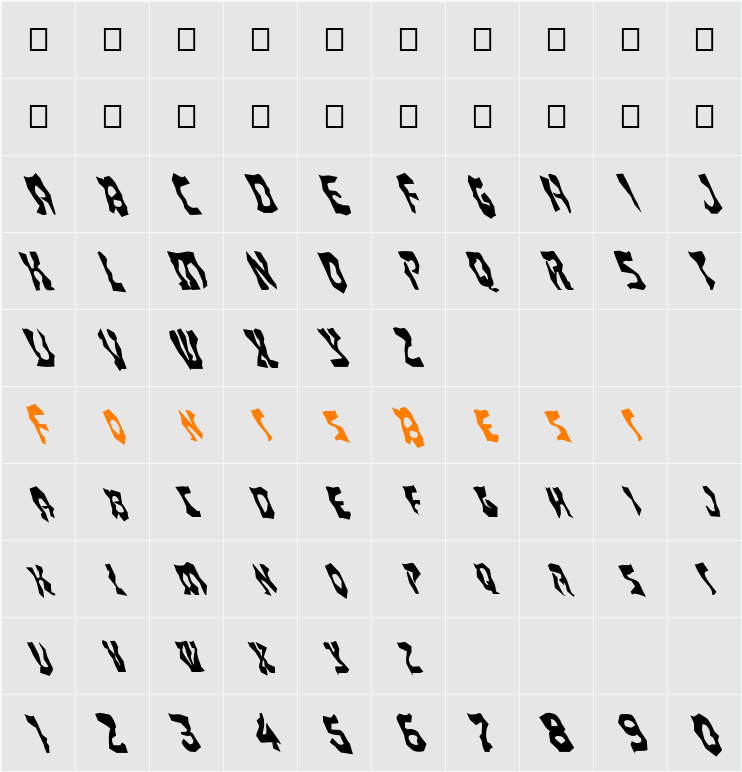 FZ WACKY 22 LEFTY Character Map