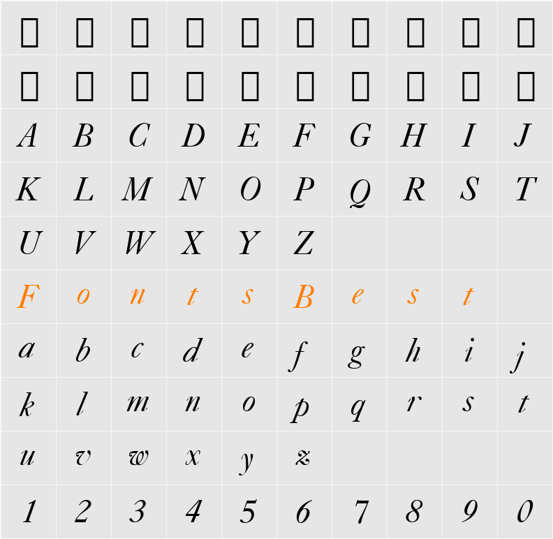 Caslon540 BT Character Map