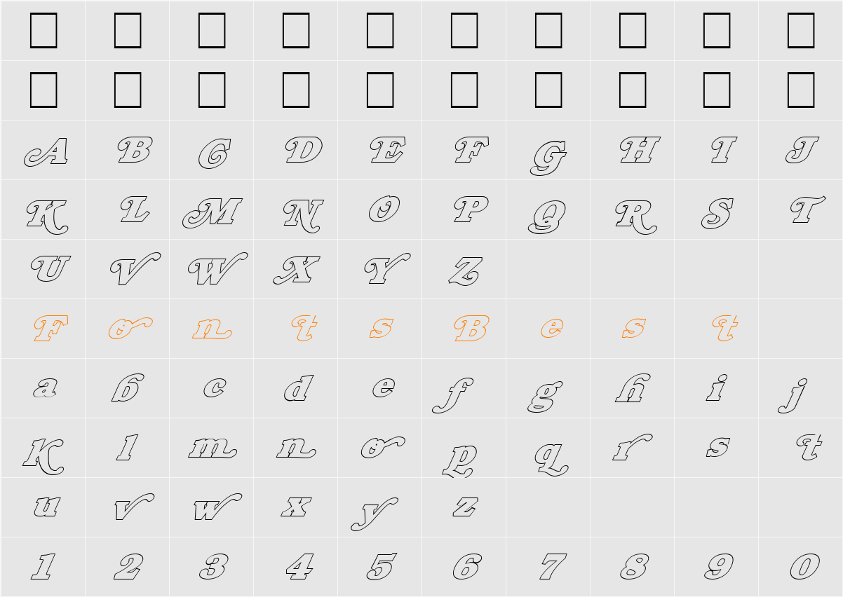 FZ JAZZY 47 HOLLOW ITALIC Character Map