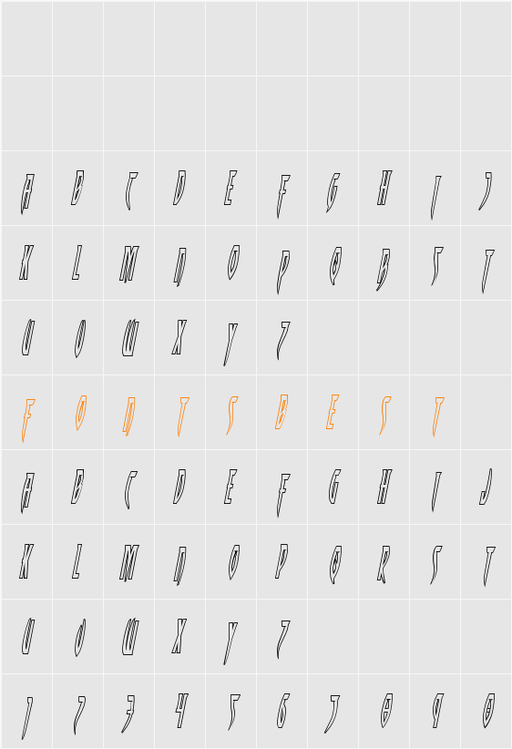 Inhumanity Outline Italic Character Map