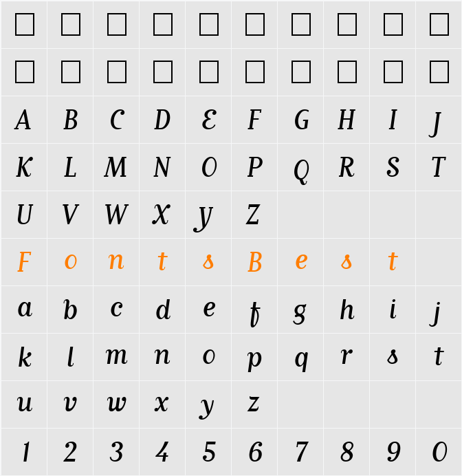 MatrixScriptRegularLining Character Map