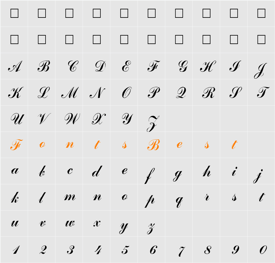 Arenski Character Map