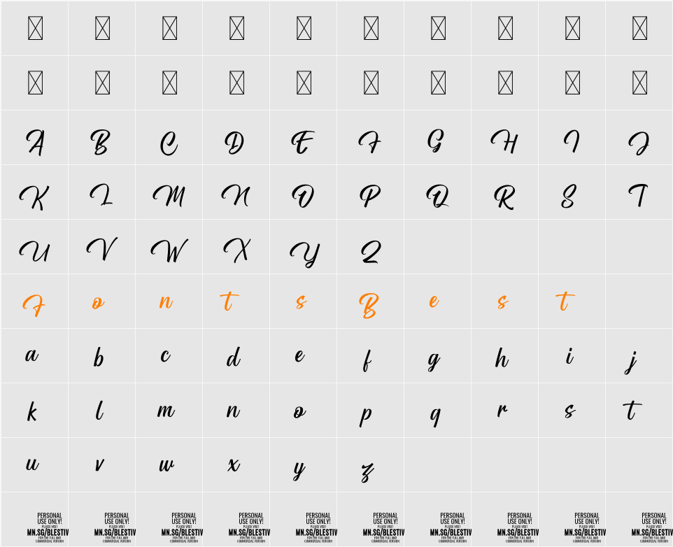 Blestive Script PERSONAL USE Character Map