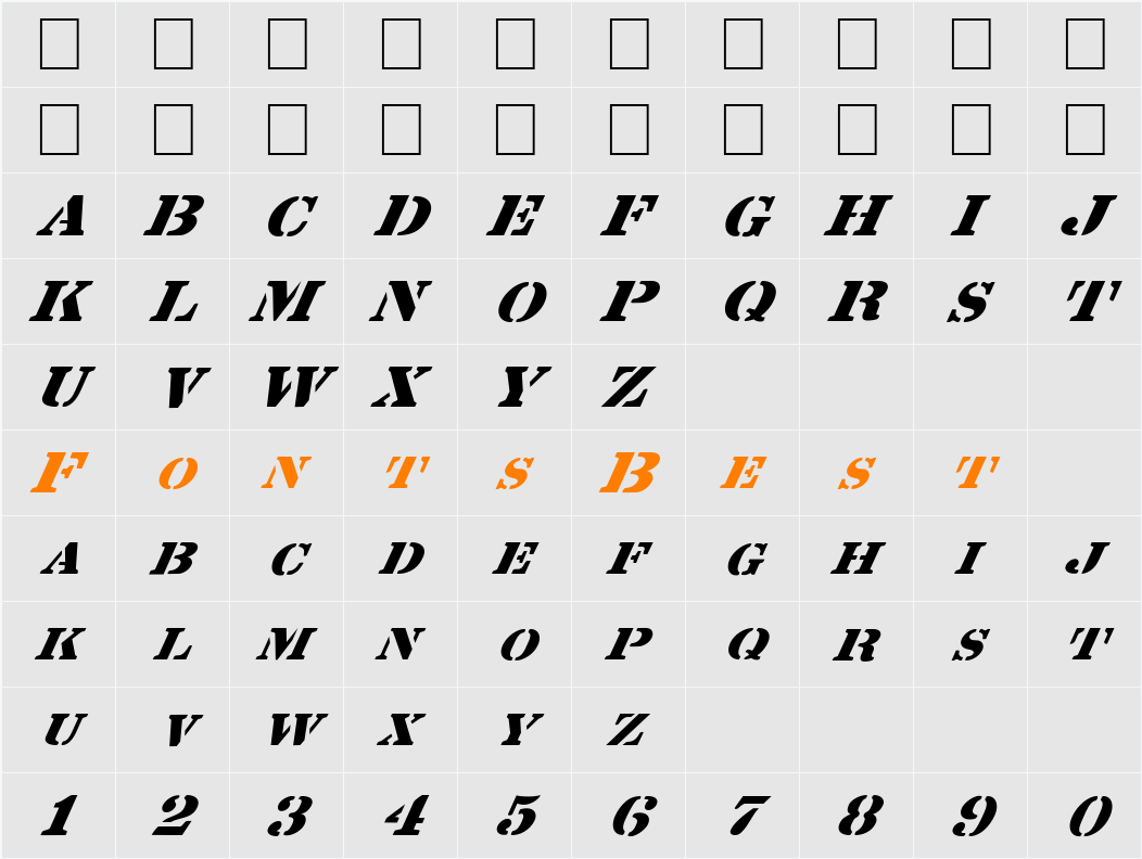 FZ UNIQUE 25 ITALIC Character Map