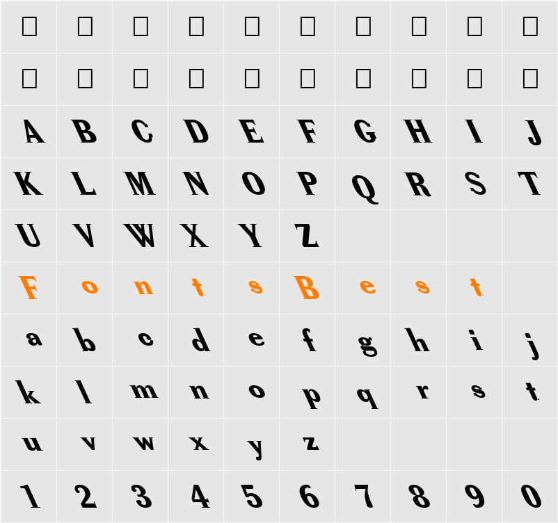 FZ ROMAN 40 LEFTY Character Map