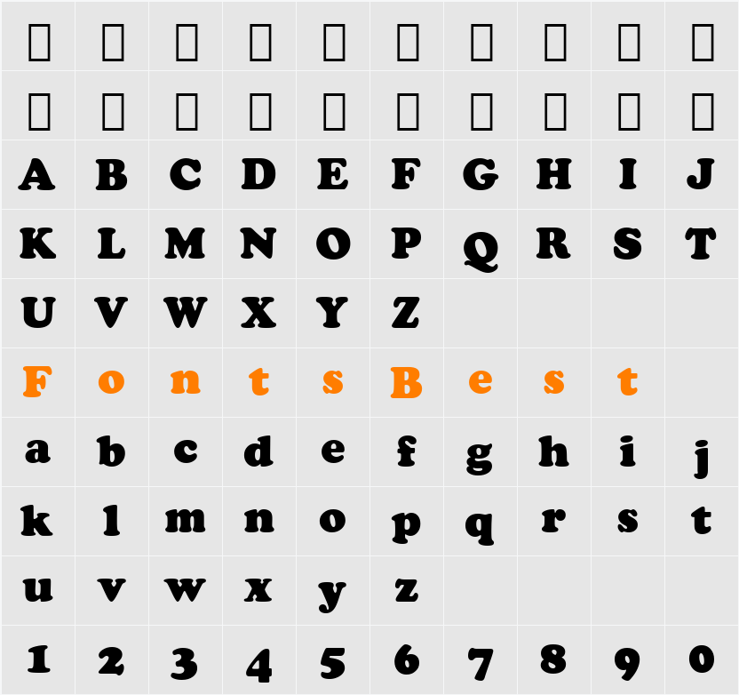 Cooper BlkHd BT Character Map