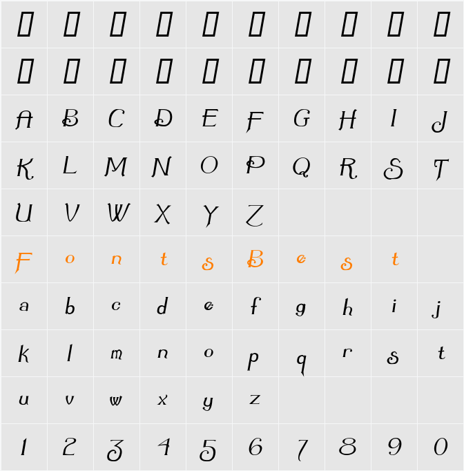 Summertime Oblique Character Map